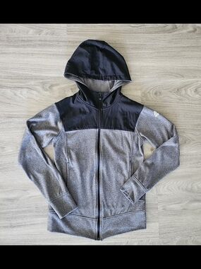 Gray and Black Hooded Zip-Up Jacket